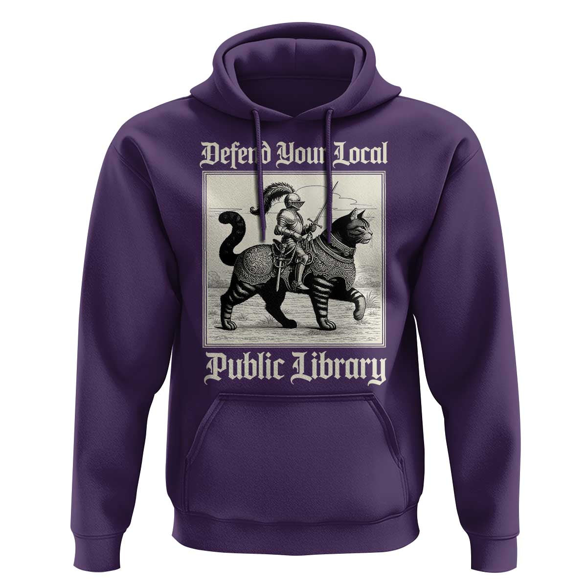 Defend Your Local Public Library Hoodie Knight Cat for Fantasy Book Lovers