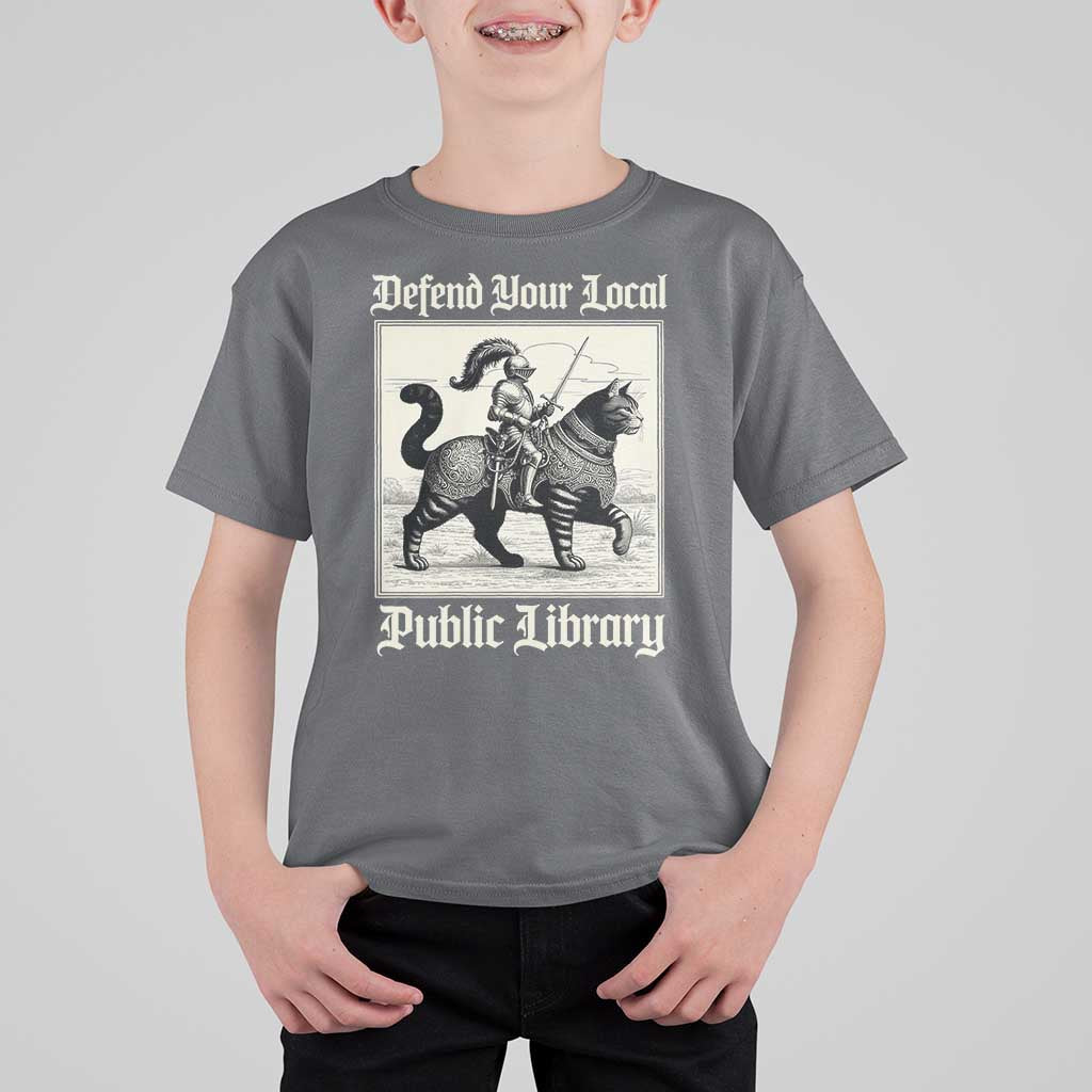 Defend Your Local Public Library T Shirt For Kid Knight Cat for Fantasy Book Lovers