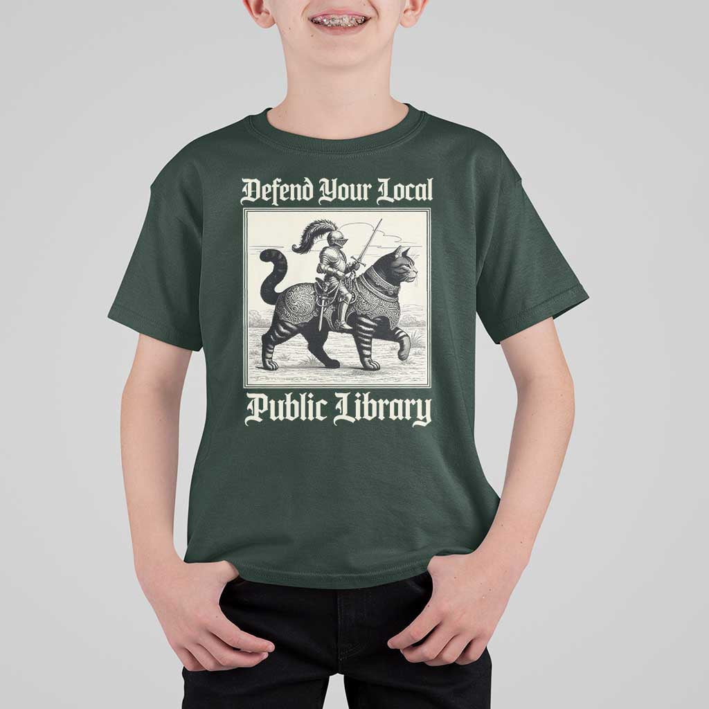 Defend Your Local Public Library T Shirt For Kid Knight Cat for Fantasy Book Lovers