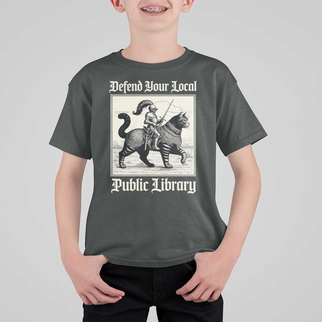Defend Your Local Public Library T Shirt For Kid Knight Cat for Fantasy Book Lovers