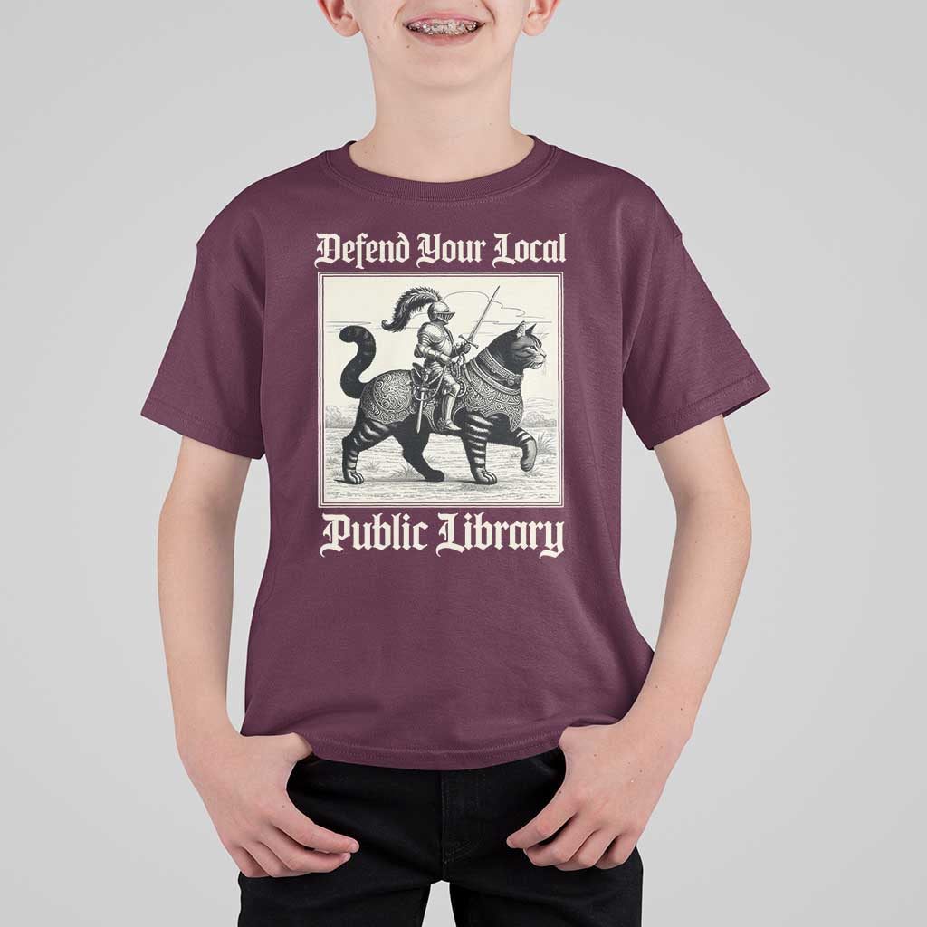 Defend Your Local Public Library T Shirt For Kid Knight Cat for Fantasy Book Lovers