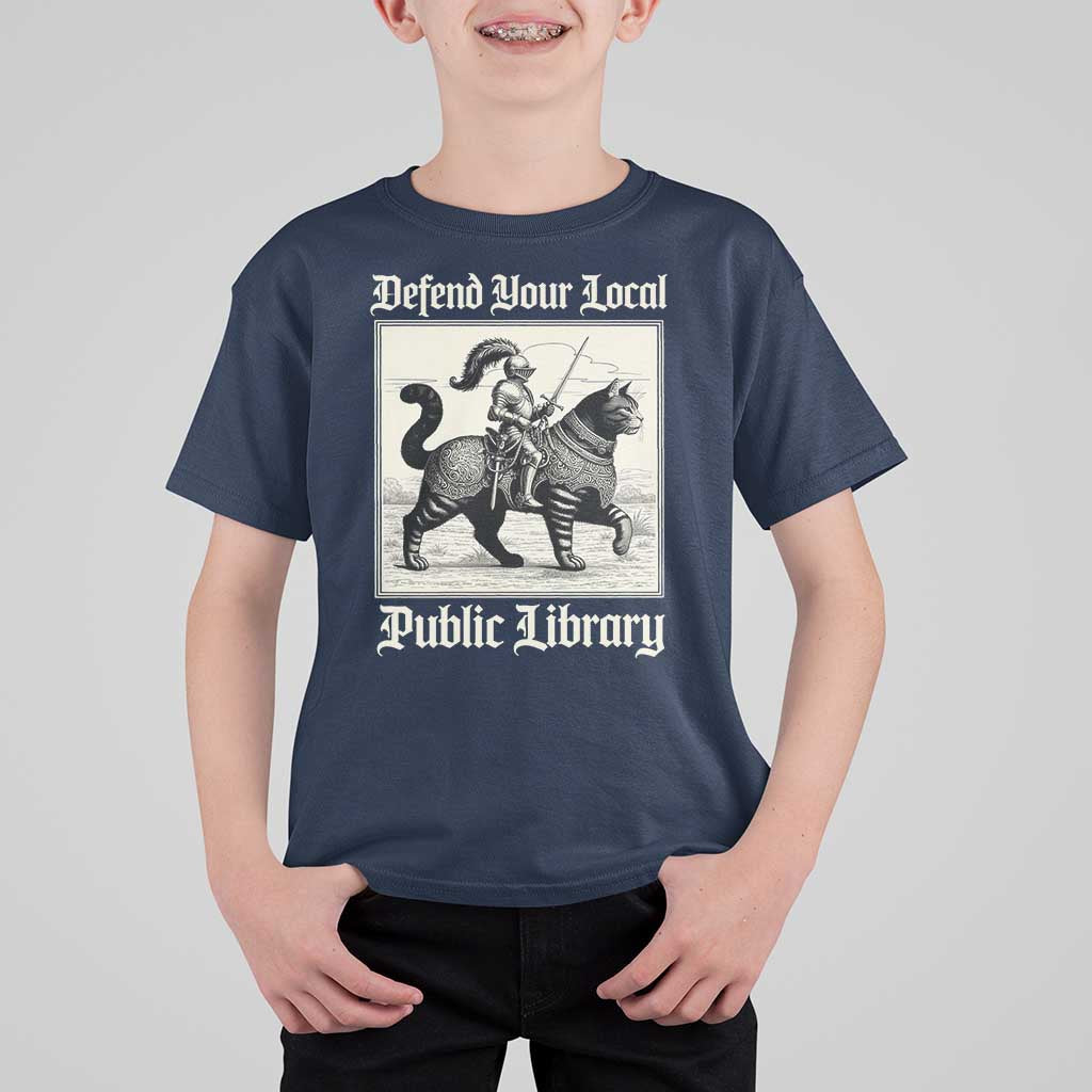 Defend Your Local Public Library T Shirt For Kid Knight Cat for Fantasy Book Lovers
