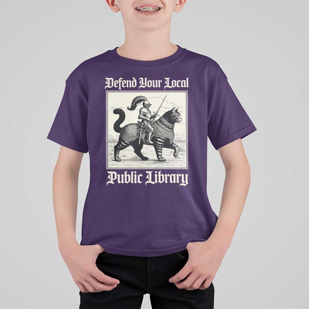 Defend Your Local Public Library T Shirt For Kid Knight Cat for Fantasy Book Lovers