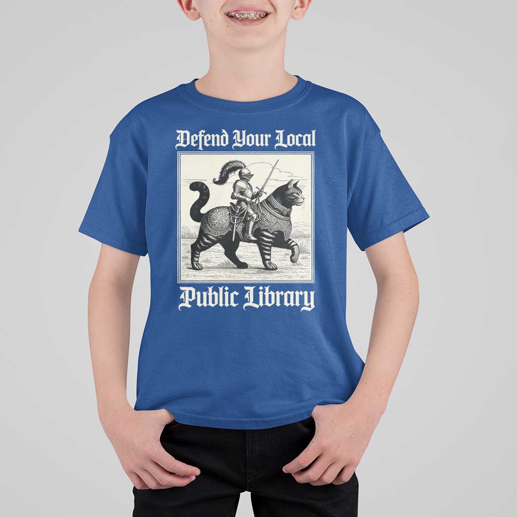 Defend Your Local Public Library T Shirt For Kid Knight Cat for Fantasy Book Lovers