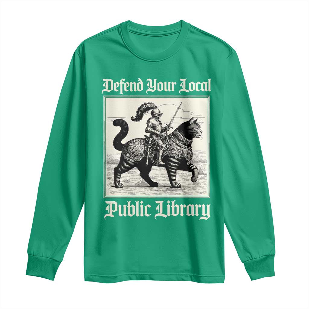 Defend Your Local Public Library Long Sleeve Shirt Knight Cat for Fantasy Book Lovers