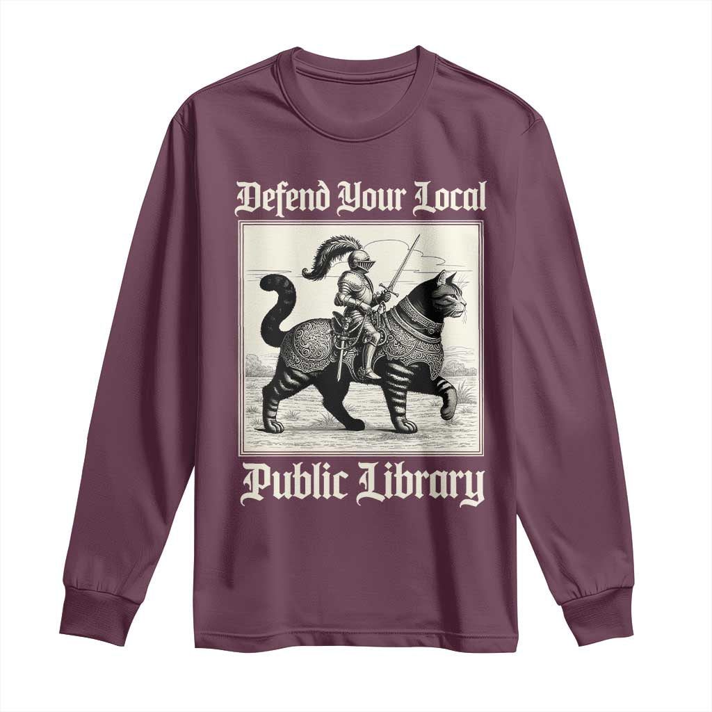 Defend Your Local Public Library Long Sleeve Shirt Knight Cat for Fantasy Book Lovers