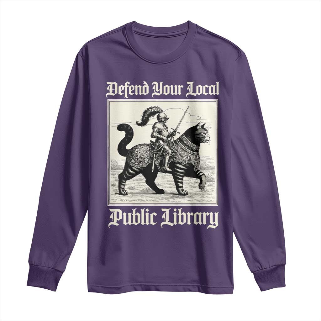 Defend Your Local Public Library Long Sleeve Shirt Knight Cat for Fantasy Book Lovers