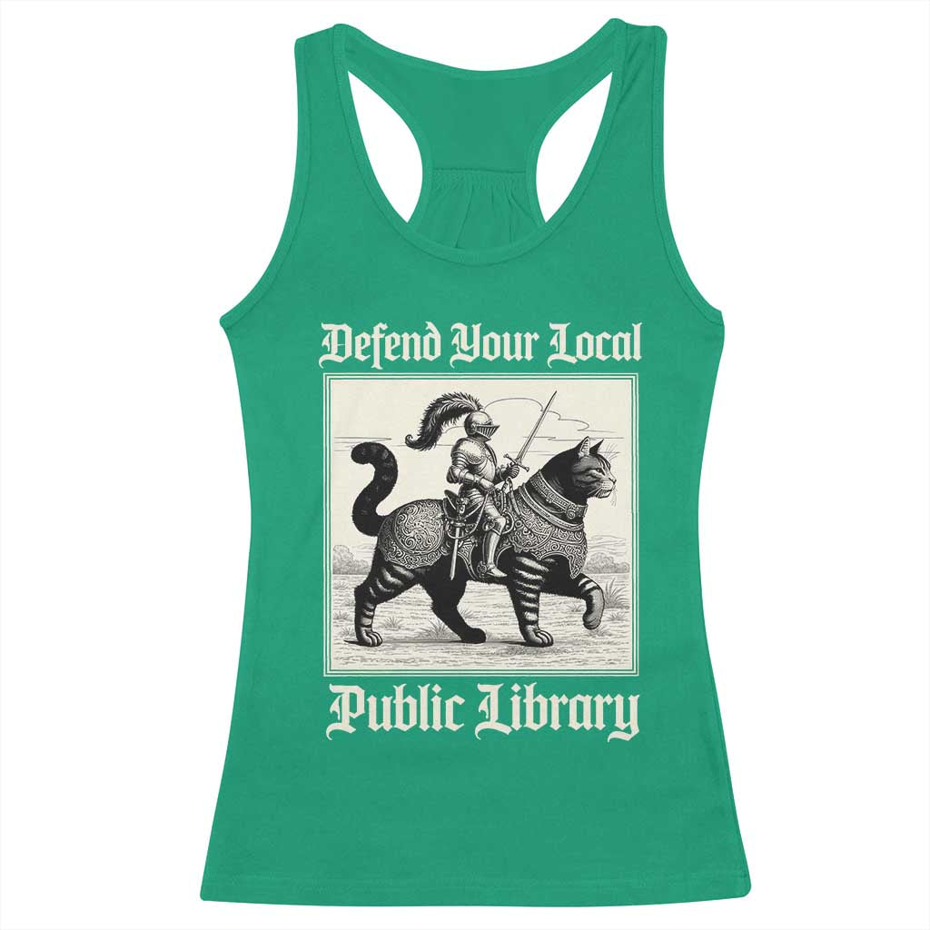Defend Your Local Public Library Racerback Tank Top Knight Cat for Fantasy Book Lovers