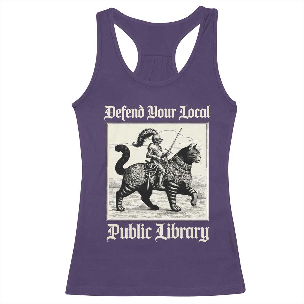 Defend Your Local Public Library Racerback Tank Top Knight Cat for Fantasy Book Lovers