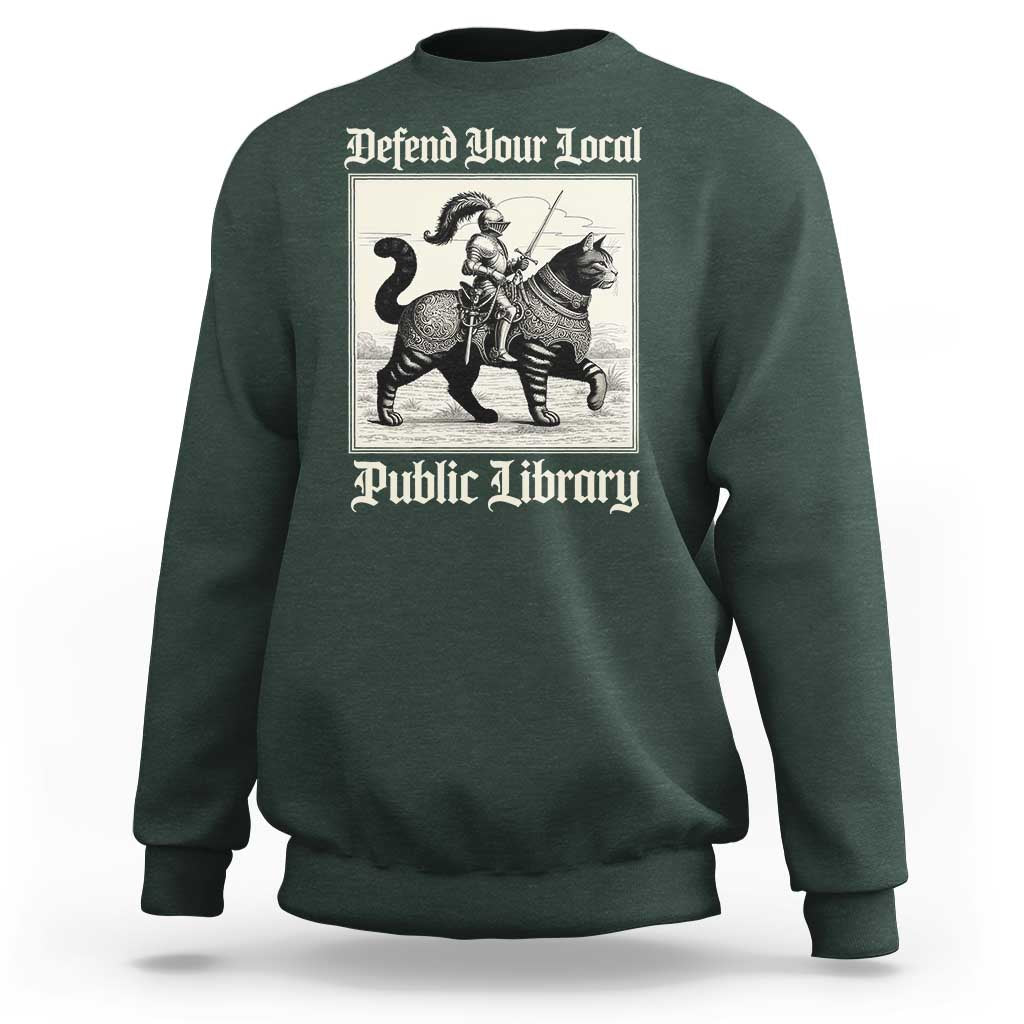 Defend Your Local Public Library Sweatshirt Knight Cat for Fantasy Book Lovers