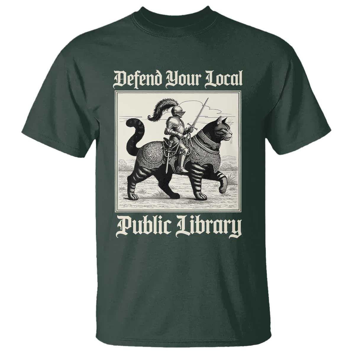 Defend Your Local Public Library T Shirt Knight Cat for Fantasy Book Lovers