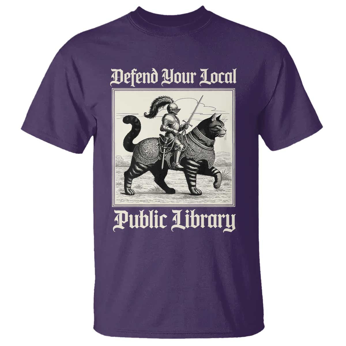 Defend Your Local Public Library T Shirt Knight Cat for Fantasy Book Lovers