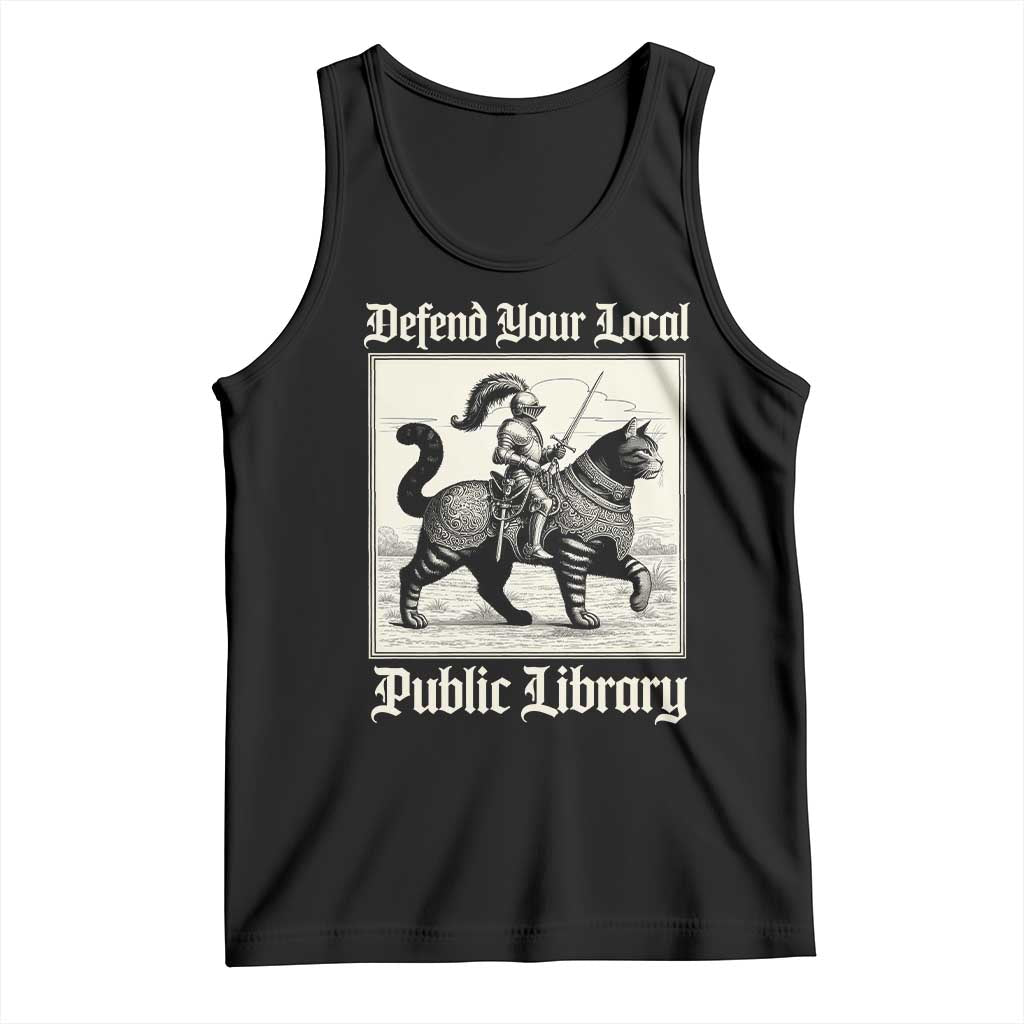 Defend Your Local Public Library Tank Top Knight Cat for Fantasy Book Lovers