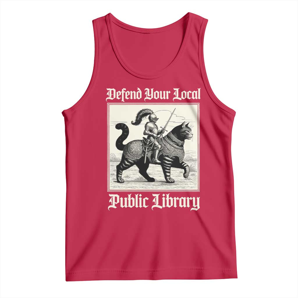 Defend Your Local Public Library Tank Top Knight Cat for Fantasy Book Lovers
