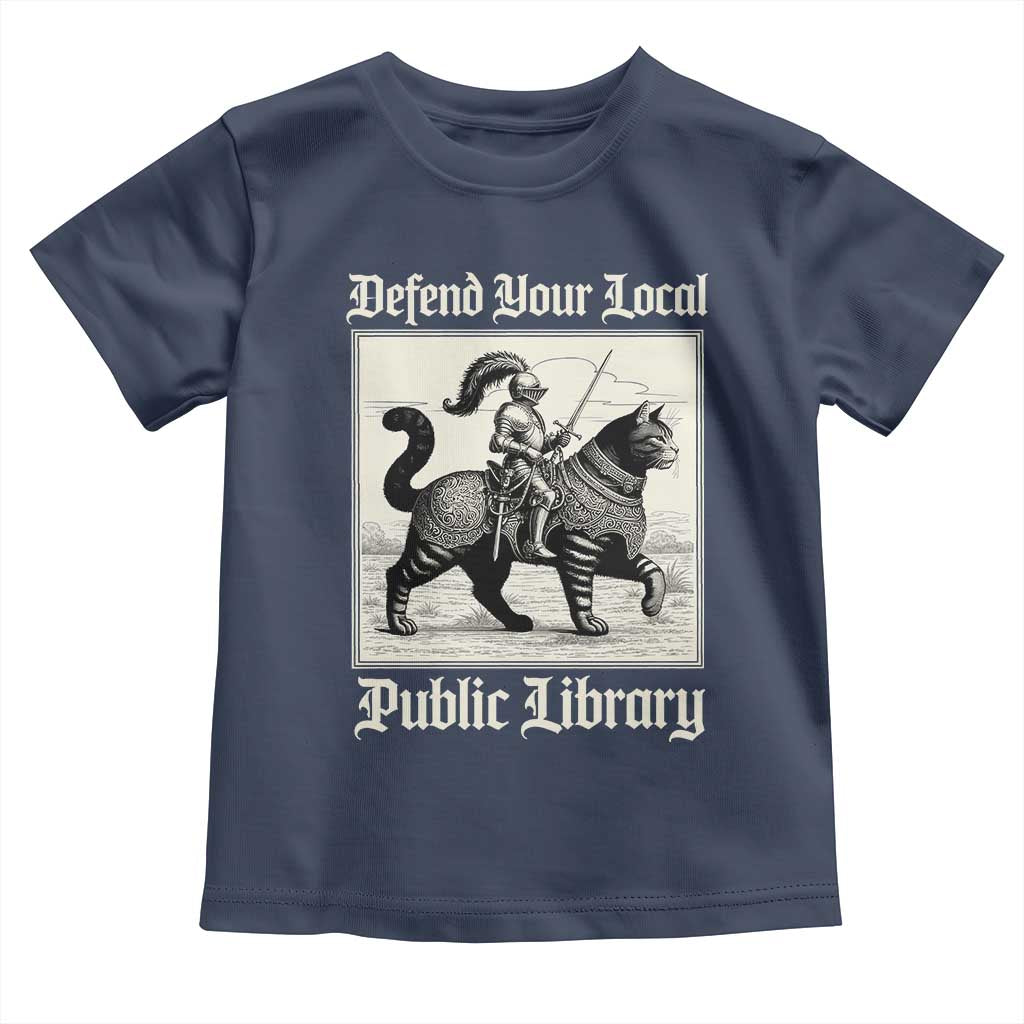 Defend Your Local Public Library Toddler T Shirt Knight Cat for Fantasy Book Lovers