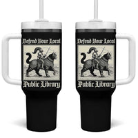 Defend Your Local Public Library Tumbler With Handle Knight Cat for Fantasy Book Lovers