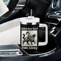 Defend Your Local Public Library Tumbler With Handle Knight Cat for Fantasy Book Lovers