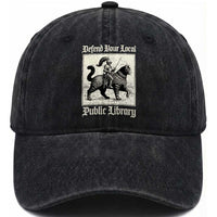 Defend Your Local Public Library Washed Cotton Baseball Cap Knight Cat for Fantasy Book Lovers