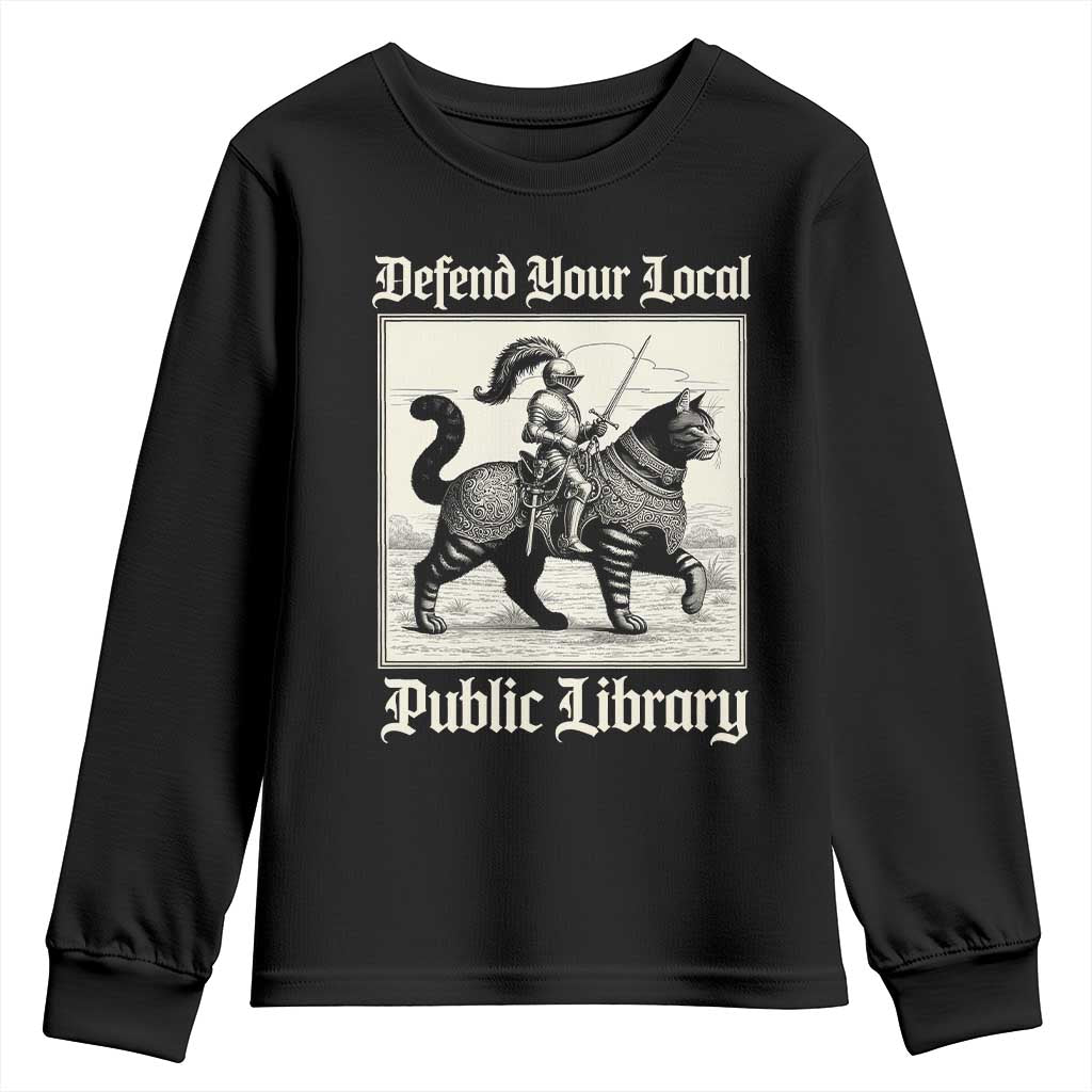 Defend Your Local Public Library Youth Sweatshirt Knight Cat for Fantasy Book Lovers