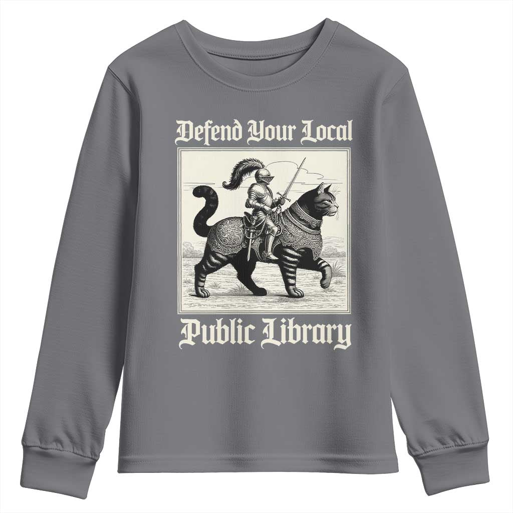 Defend Your Local Public Library Youth Sweatshirt Knight Cat for Fantasy Book Lovers