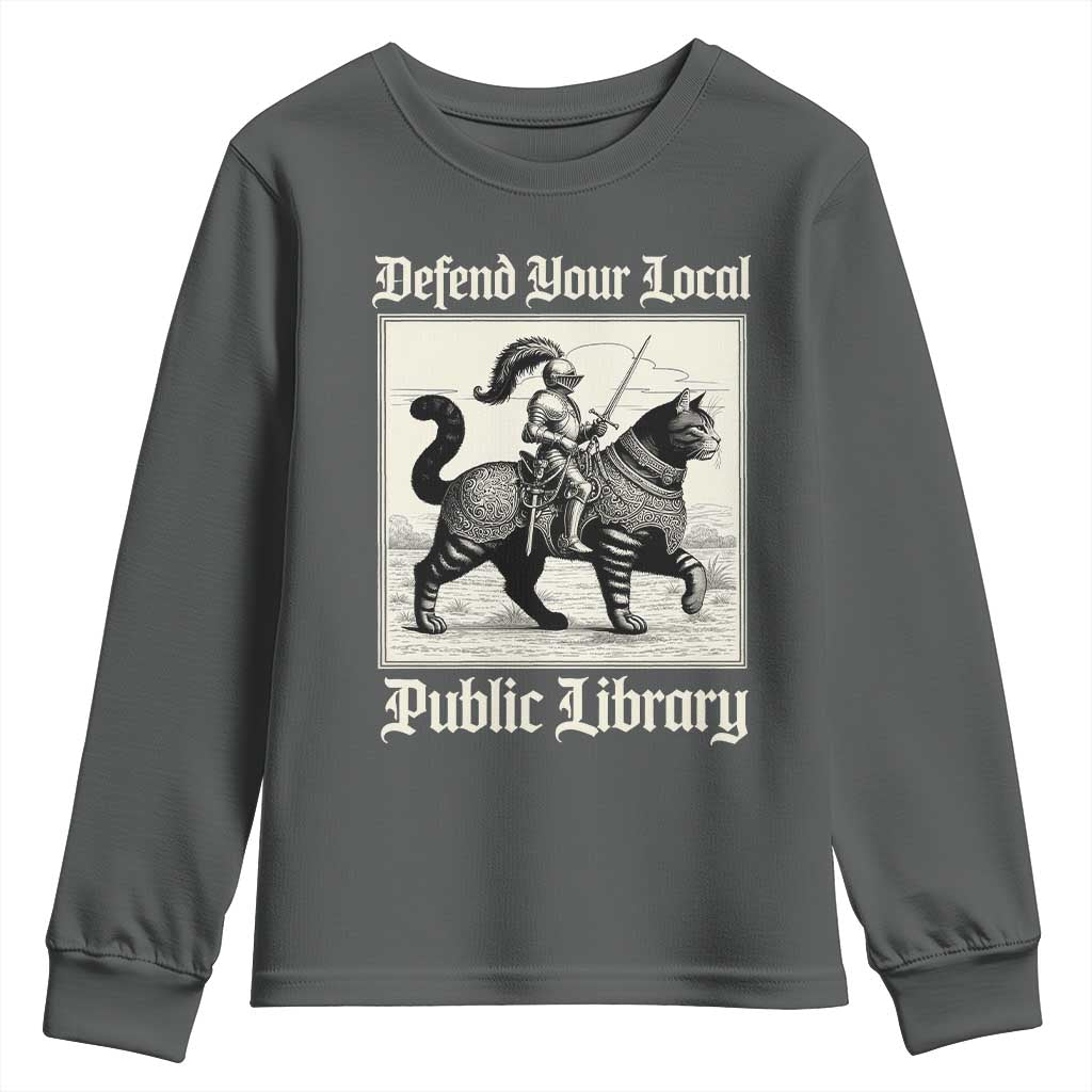Defend Your Local Public Library Youth Sweatshirt Knight Cat for Fantasy Book Lovers