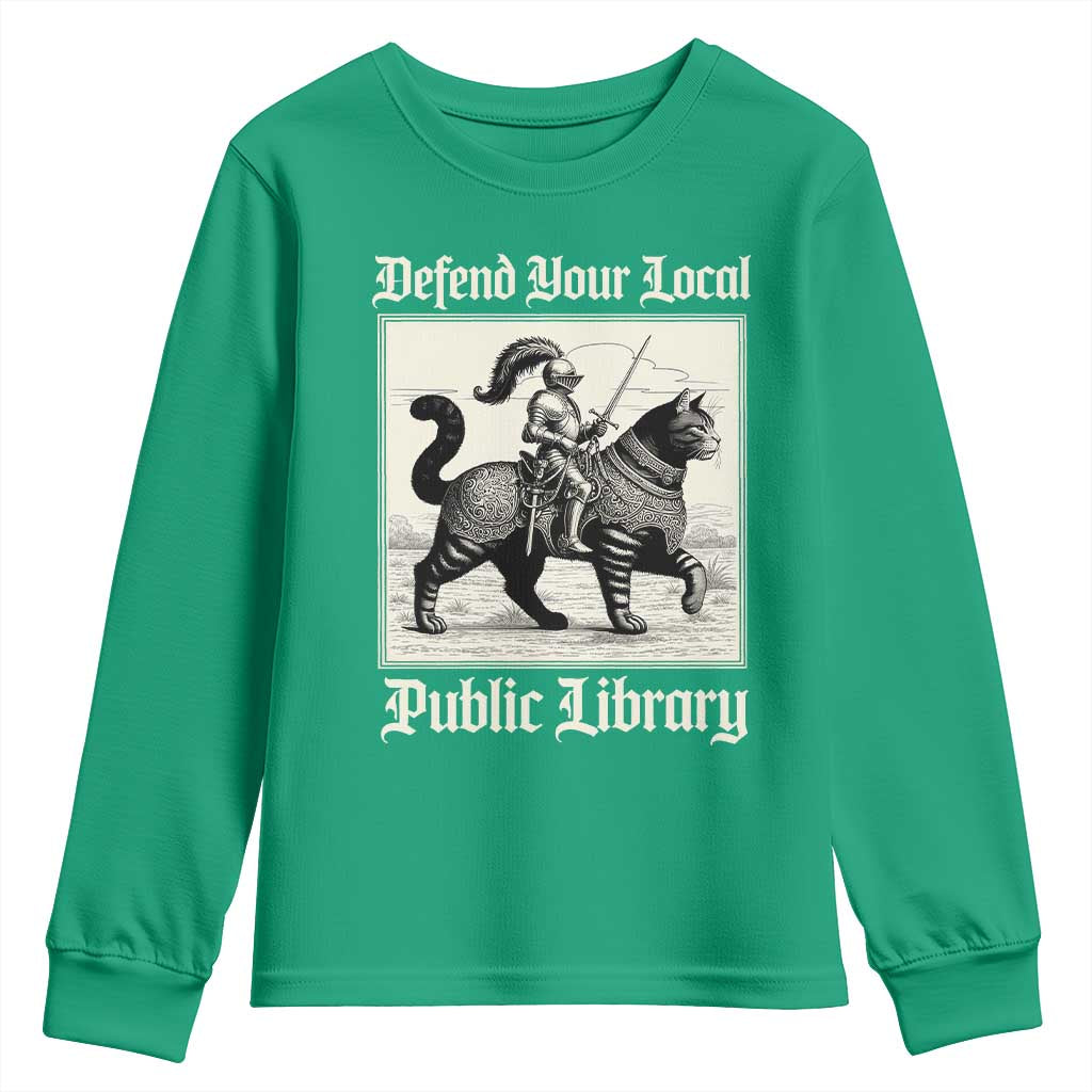 Defend Your Local Public Library Youth Sweatshirt Knight Cat for Fantasy Book Lovers