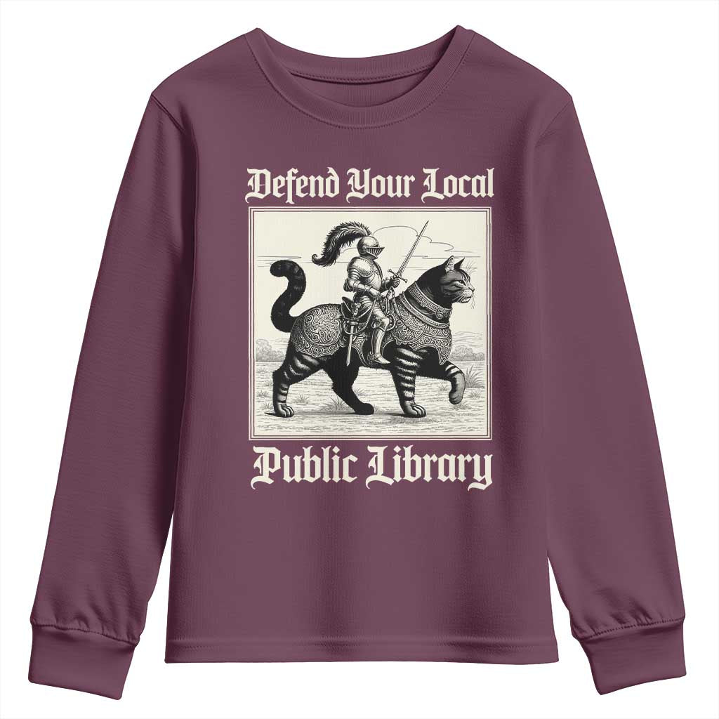 Defend Your Local Public Library Youth Sweatshirt Knight Cat for Fantasy Book Lovers