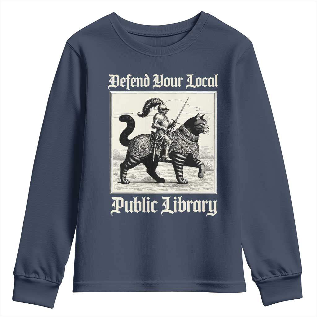 Defend Your Local Public Library Youth Sweatshirt Knight Cat for Fantasy Book Lovers