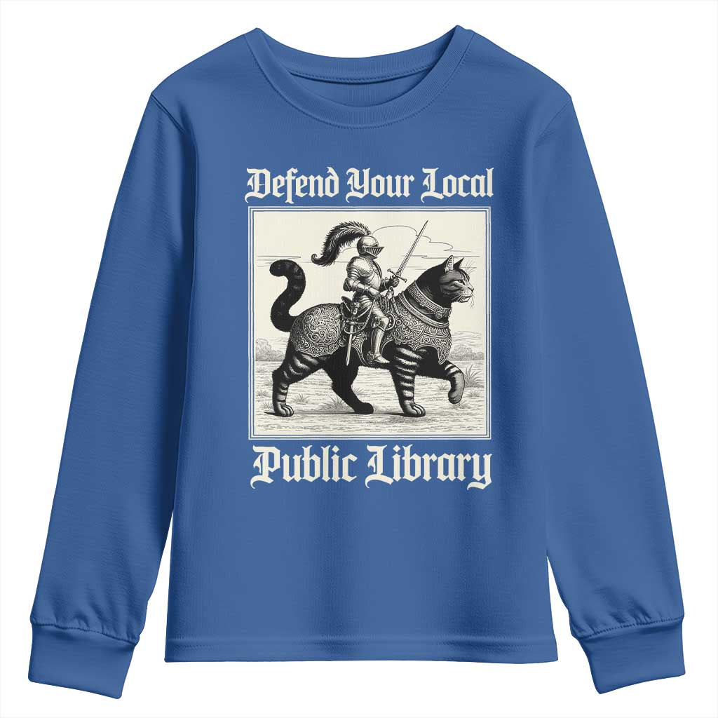 Defend Your Local Public Library Youth Sweatshirt Knight Cat for Fantasy Book Lovers