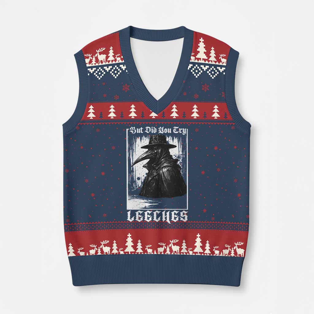 But Did You Try Leeches Plague Doctor V-Neck Knit Sweater Vest Funny Middle Age Medicines Gothic