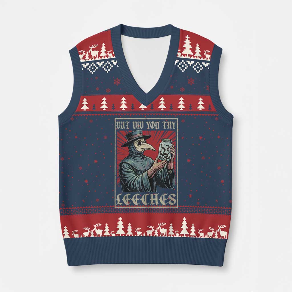 But Did You Try Leeches Plague Doctor V-Neck Knit Sweater Vest Funny Middle Age Medicines