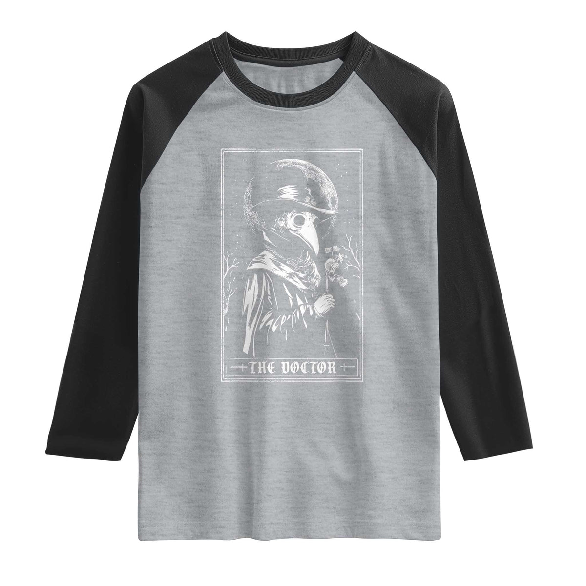 Plague Doctor Tarot Card Raglan Shirt Horror Death Occult Satanic