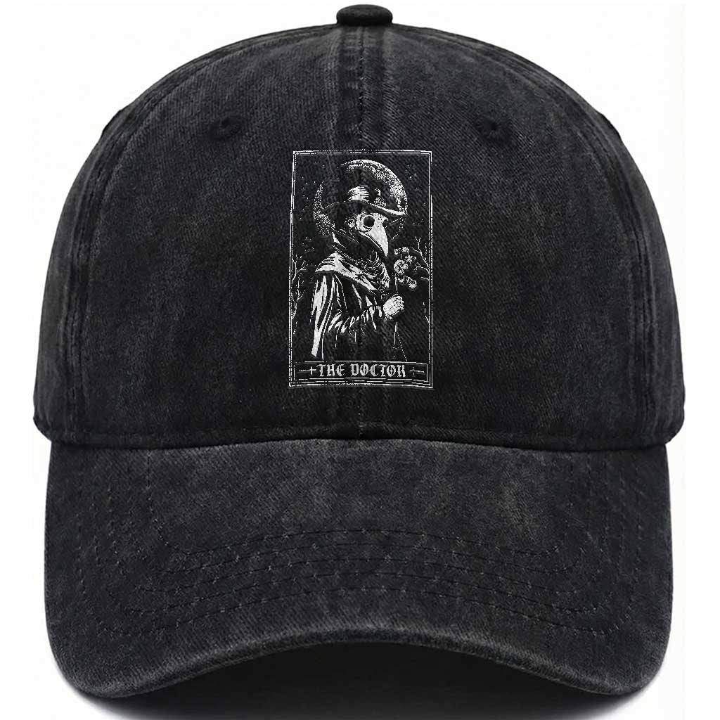 Plague Doctor Tarot Card Washed Cotton Baseball Cap Horror Death Occult Satanic