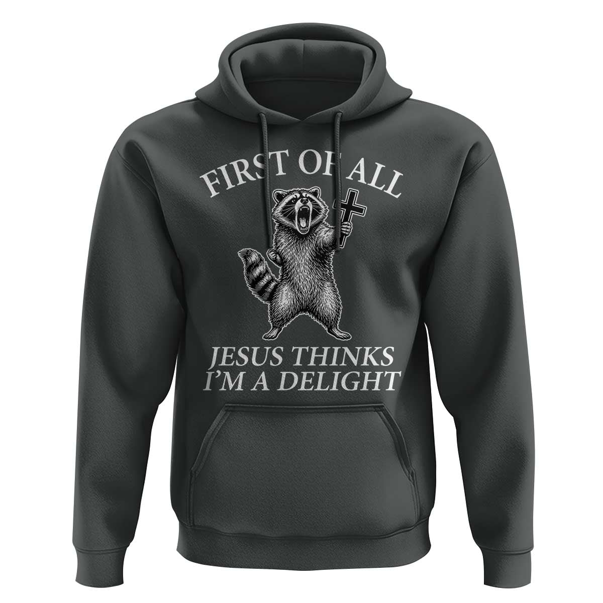 First of All Jesus Thinks I Am A Delight Hoodie Funny Raccoon