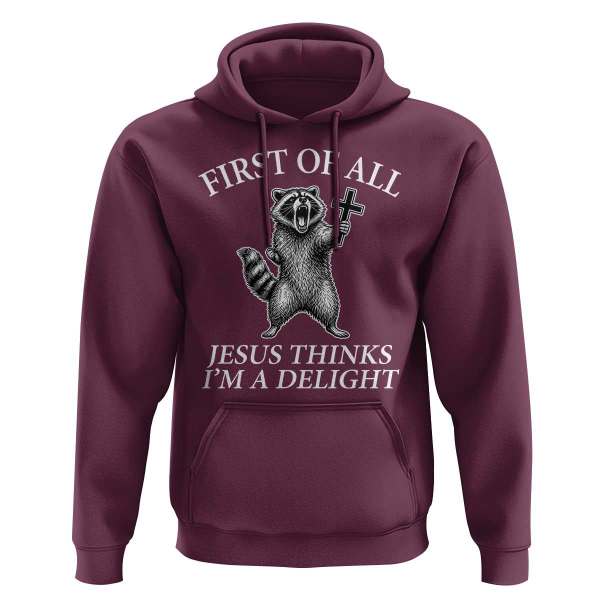 First of All Jesus Thinks I Am A Delight Hoodie Funny Raccoon