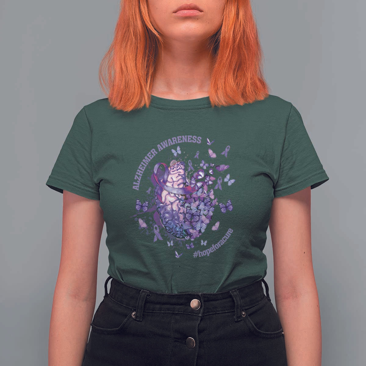 Alzheimer Supporter T Shirt For Women Alzheimer Awareness Hope For A Cure Flower - Wonder Print Shop