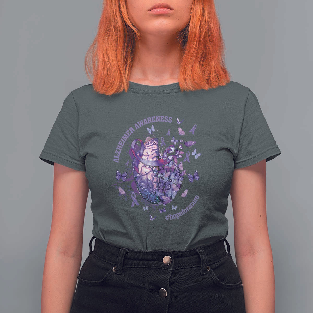 Alzheimer Supporter T Shirt For Women Alzheimer Awareness Hope For A Cure Flower - Wonder Print Shop