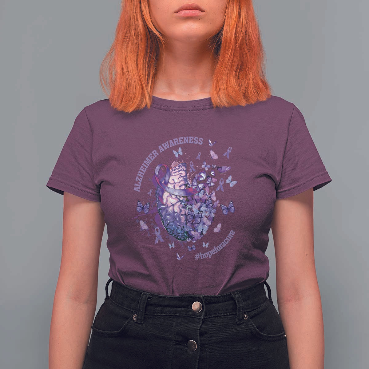 Alzheimer Supporter T Shirt For Women Alzheimer Awareness Hope For A Cure Flower - Wonder Print Shop
