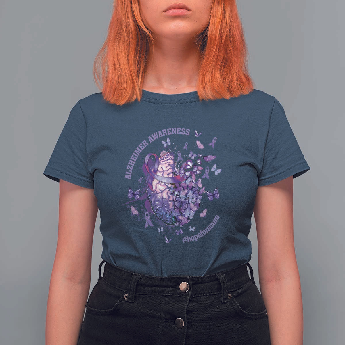 Alzheimer Supporter T Shirt For Women Alzheimer Awareness Hope For A Cure Flower - Wonder Print Shop