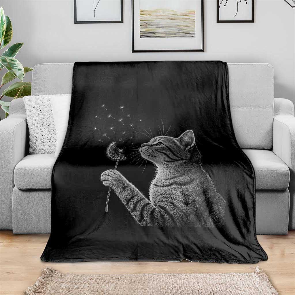 Cat Blowing Dandelion Throw Blanket Kitten Making A Wish Nature Art