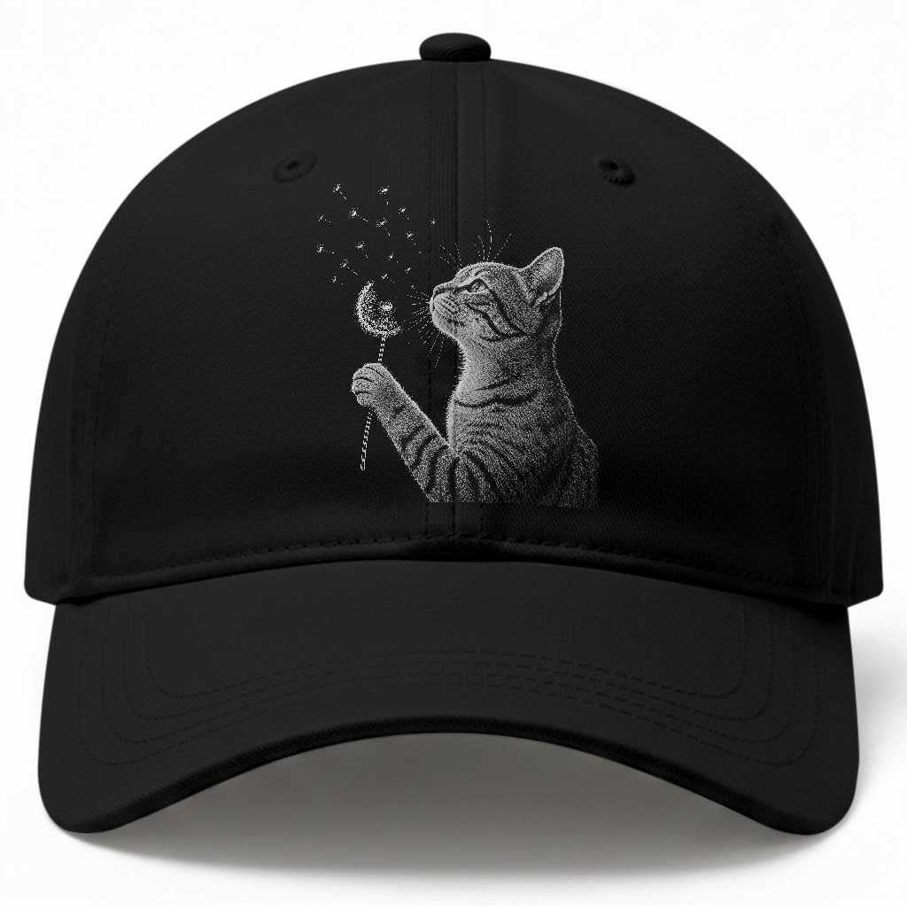 Cat Blowing Dandelion Baseball Cap Kitten Making A Wish Nature Art