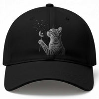 Cat Blowing Dandelion Baseball Cap Kitten Making A Wish Nature Art