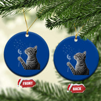 Cat Blowing Dandelion Ceramic Ornament Kitten Making A Wish Nature Art