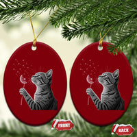 Cat Blowing Dandelion Ceramic Ornament Kitten Making A Wish Nature Art