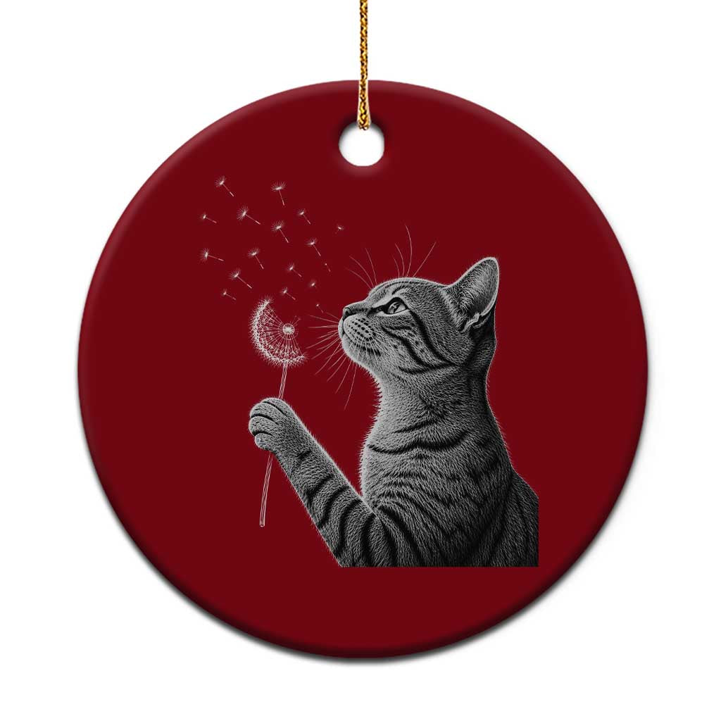 Cat Blowing Dandelion Ceramic Ornament Kitten Making A Wish Nature Art