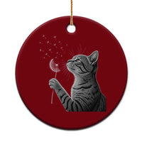 Cat Blowing Dandelion Ceramic Ornament Kitten Making A Wish Nature Art