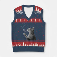 Cat Blowing Dandelion V-Neck Knit Sweater Vest Kitten Making A Wish Nature Art