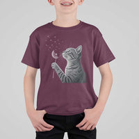Cat Blowing Dandelion T Shirt For Kid Kitten Making A Wish Nature Art