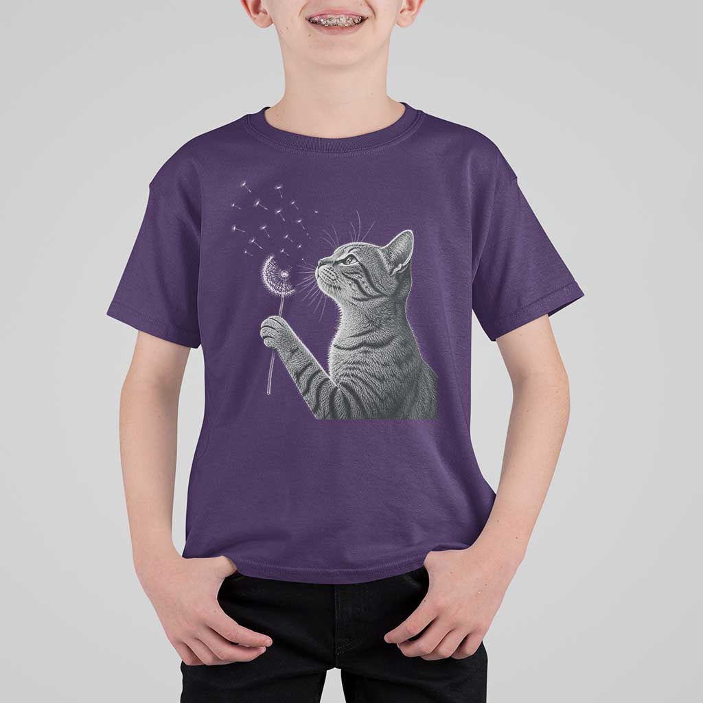 Cat Blowing Dandelion T Shirt For Kid Kitten Making A Wish Nature Art