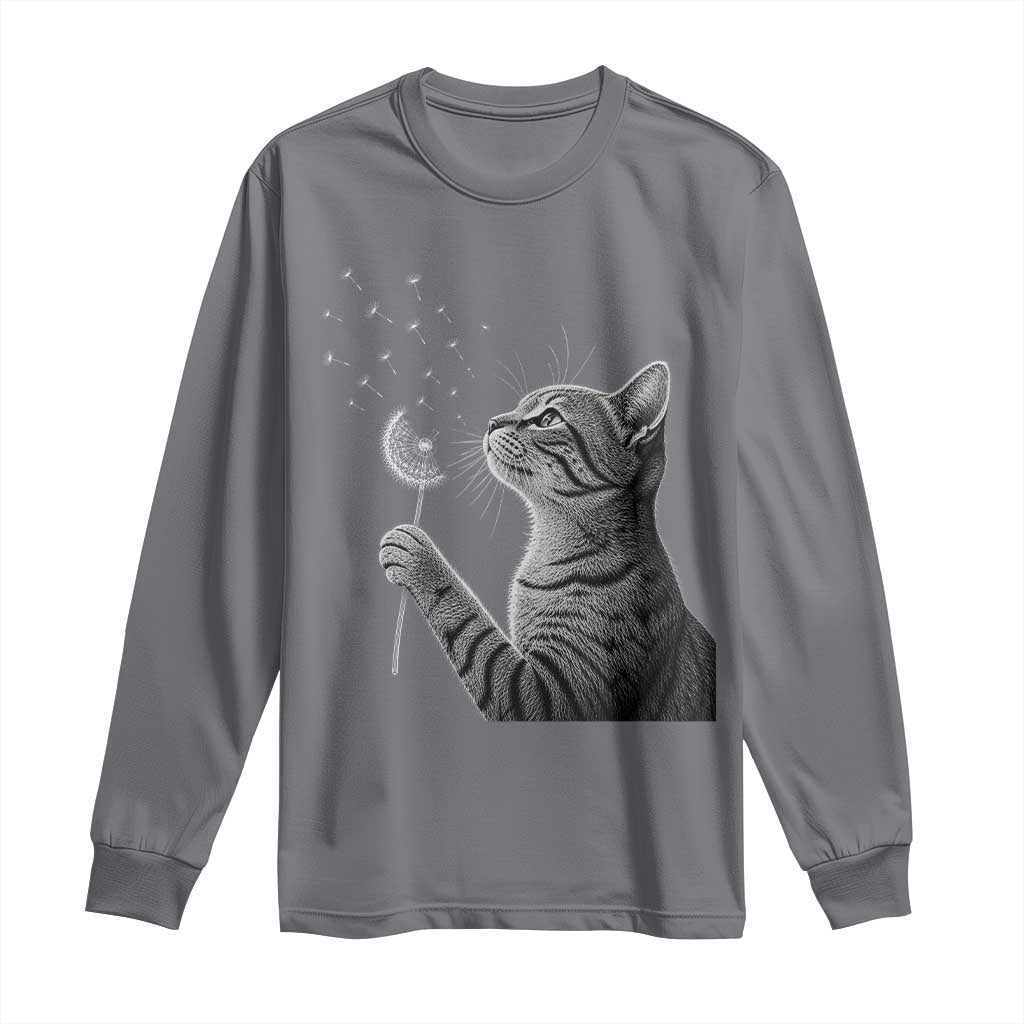Cat Blowing Dandelion Long Sleeve Shirt Kitten Making A Wish Nature Art